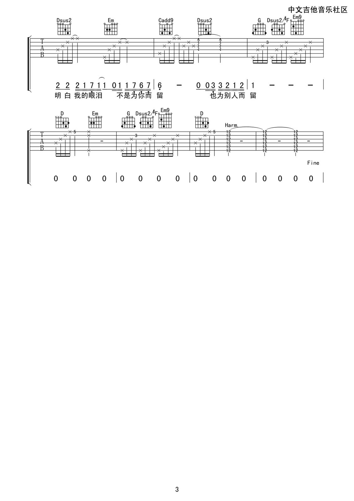 十年吉他谱 G调_喀什怒放编配_陈奕迅