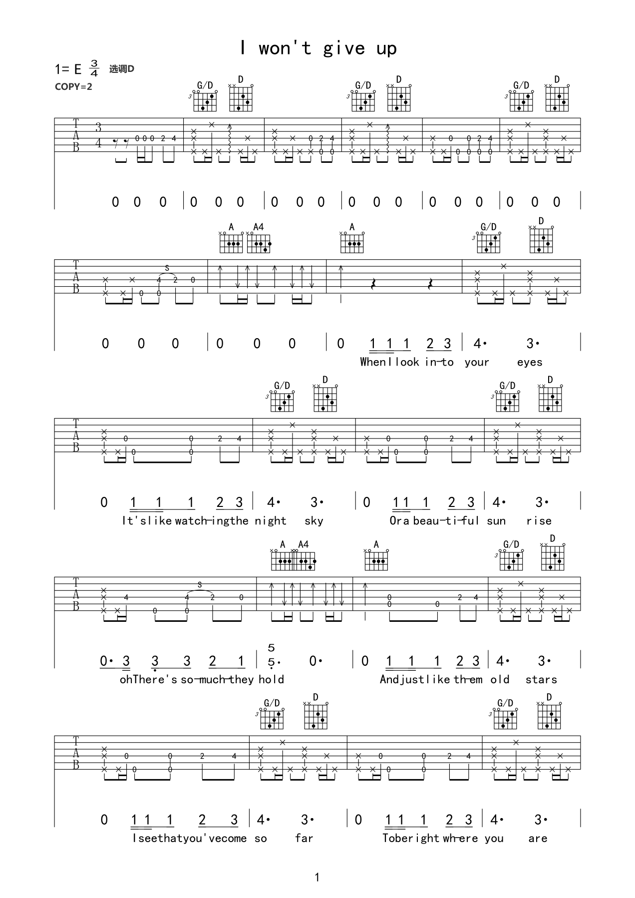 i wont give up吉他谱 E调六线谱_精选版_Jason Mraz