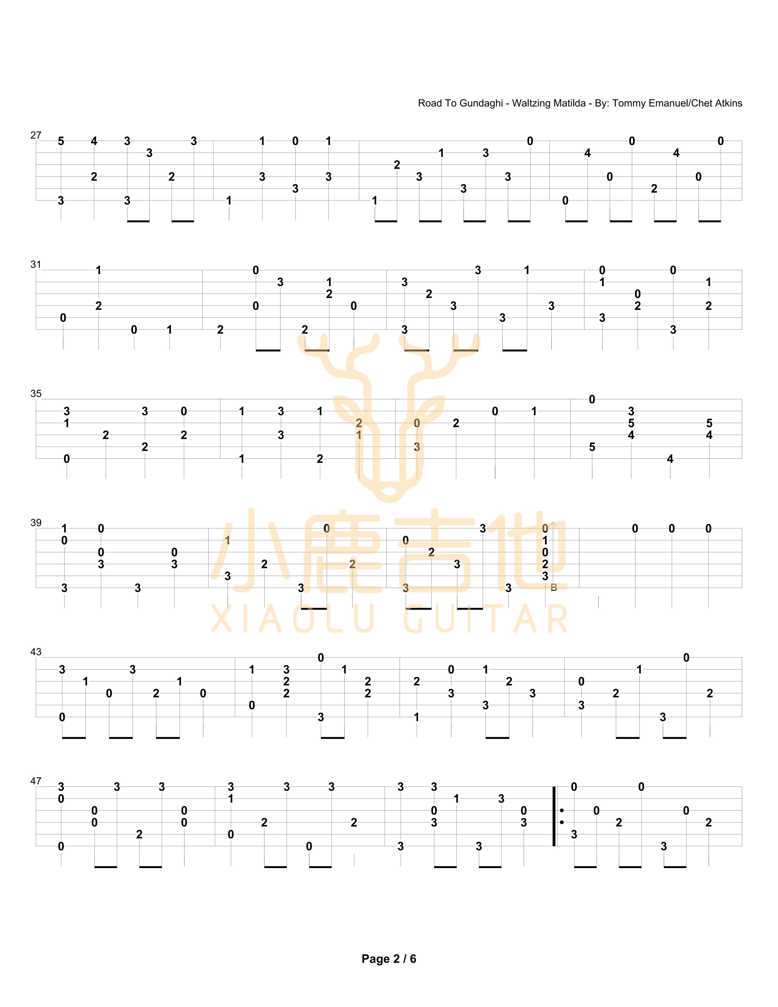 Road To Gundaghi-Waltzing Matilda-Tommy Emmanuel指弹吉他谱（小鹿吉他）