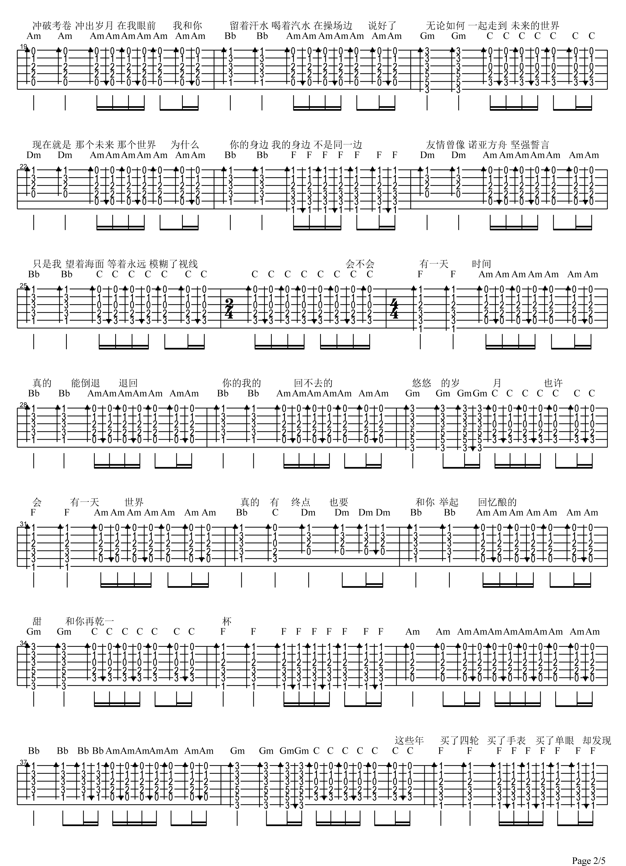 干杯吉他谱 C调六线谱_高清版_五月天