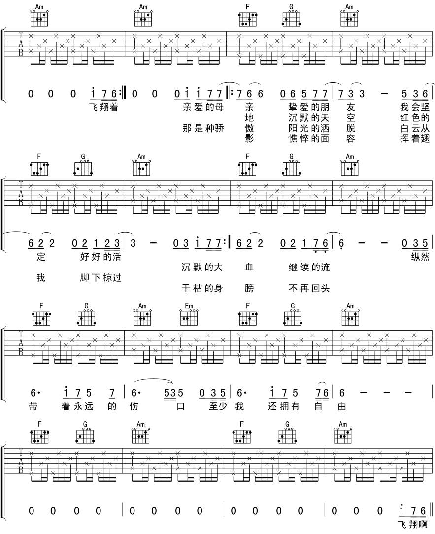 白鸽吉他谱 C调_风华艺校刘传编配版本_伍佰