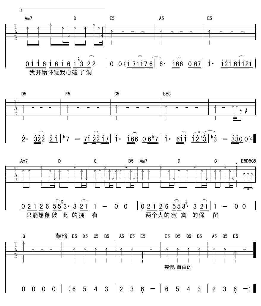 两个寂寞吉他谱 G调扫弦版_董路编配_伍佰