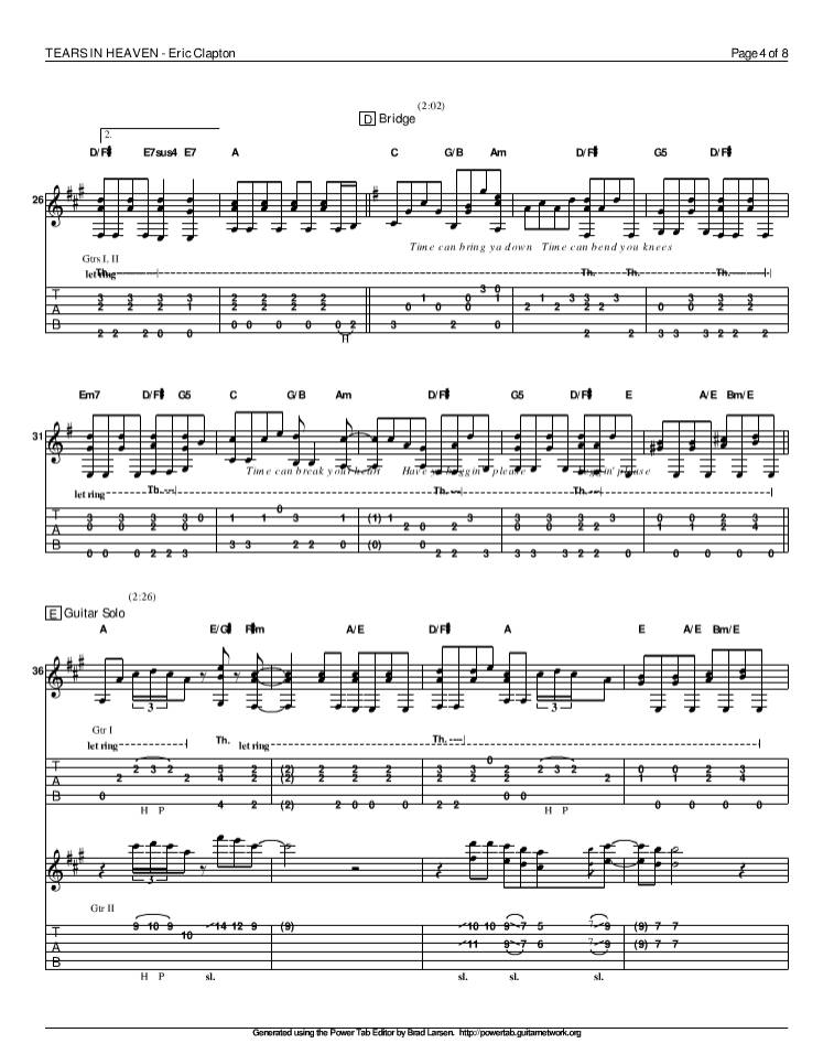 泪洒天堂指弹谱 原调六线谱_精选版_Eric Clapton