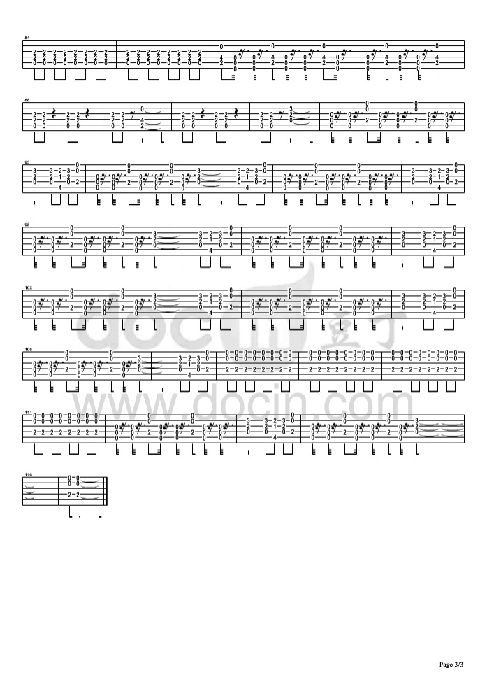 困兽斗指弹谱 原调六线谱_豆丁网编配_beyond