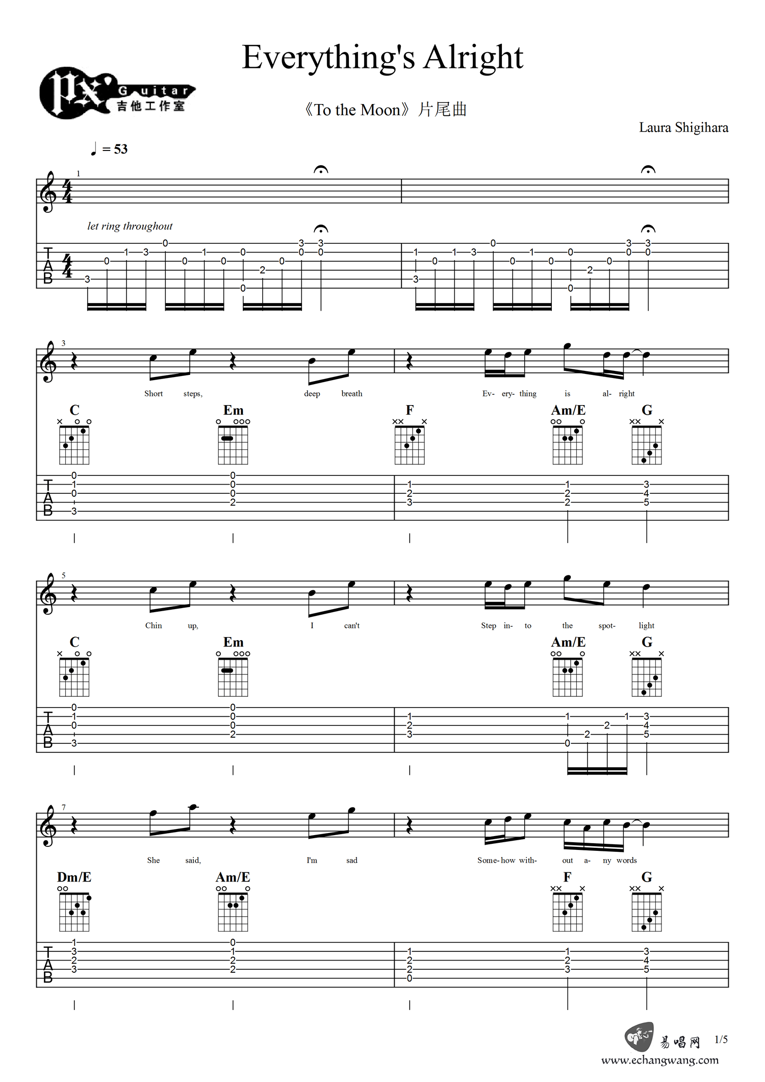 Everything's Alright吉他谱 原调六线谱_易唱网编配_劳拉·鴫