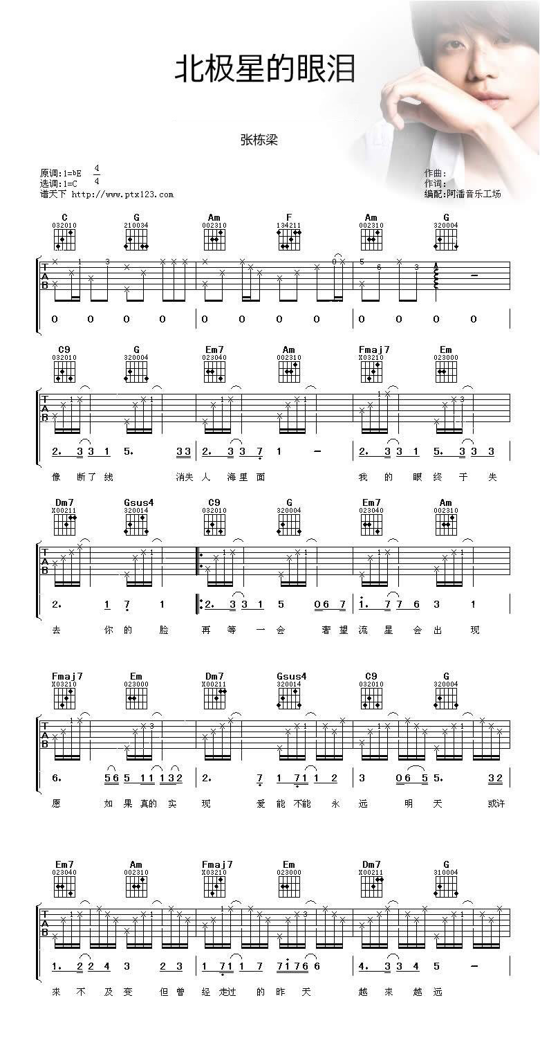 北极星的眼泪吉他谱 C调_阿潘音乐工场编配版本_张栋梁