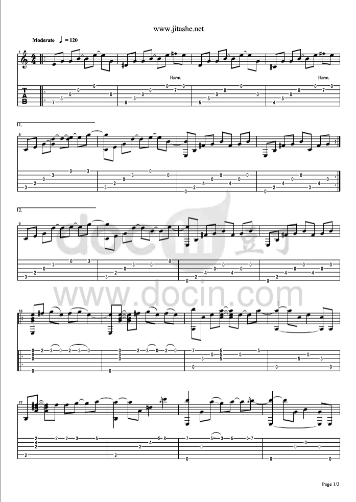 墓秋吉他指弹谱 原版_六线谱_黄家伟