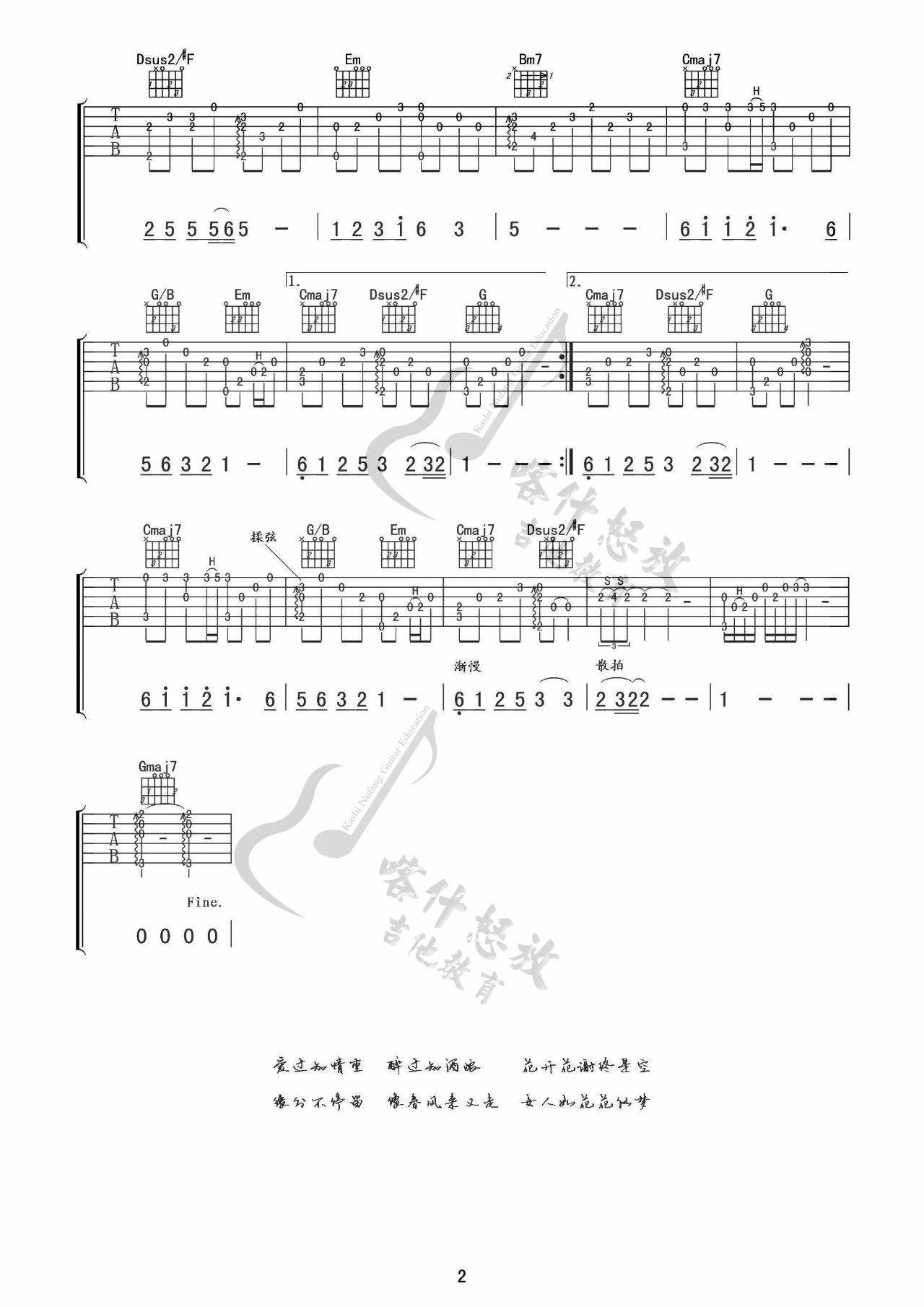 女人花指弹谱 六线谱_喀什怒放编配_梅艳芳