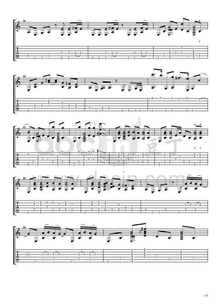 billie jean指弹谱 原调六线谱_豆丁网编配_郑成河