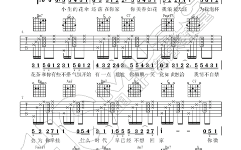 浪人琵琶吉他谱 C调拍弦版_变调夹1品_胡Sir音乐教室编配_胡66