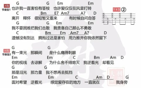 逆光吉他谱 G调和弦谱_大树音乐屋编配_孙燕姿