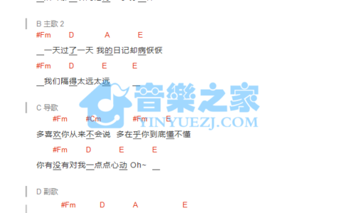 爱丫爱丫吉他谱 C调和弦谱_音乐之家编配_BY2