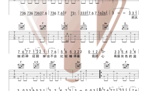 魔鬼中的天使吉他谱 C调高清版_西二吉他编配_康树龙