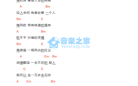 海谣吉他谱 C调和弦谱_音乐之家编配_张力夫