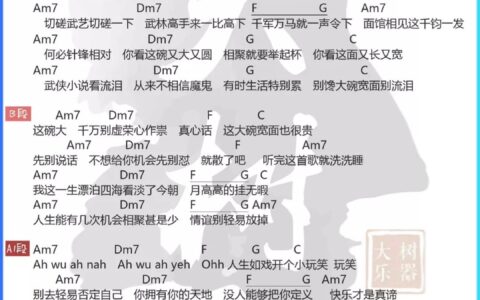 大碗宽面吉他谱 C调和弦谱_大树音乐屋编配_吴亦凡