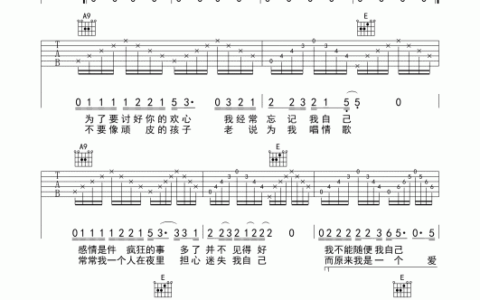 恨情歌吉他谱 A调附前奏_男生版_陈升