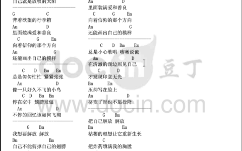 解放吉他谱 G调和弦谱_豆丁网编配_羽泉