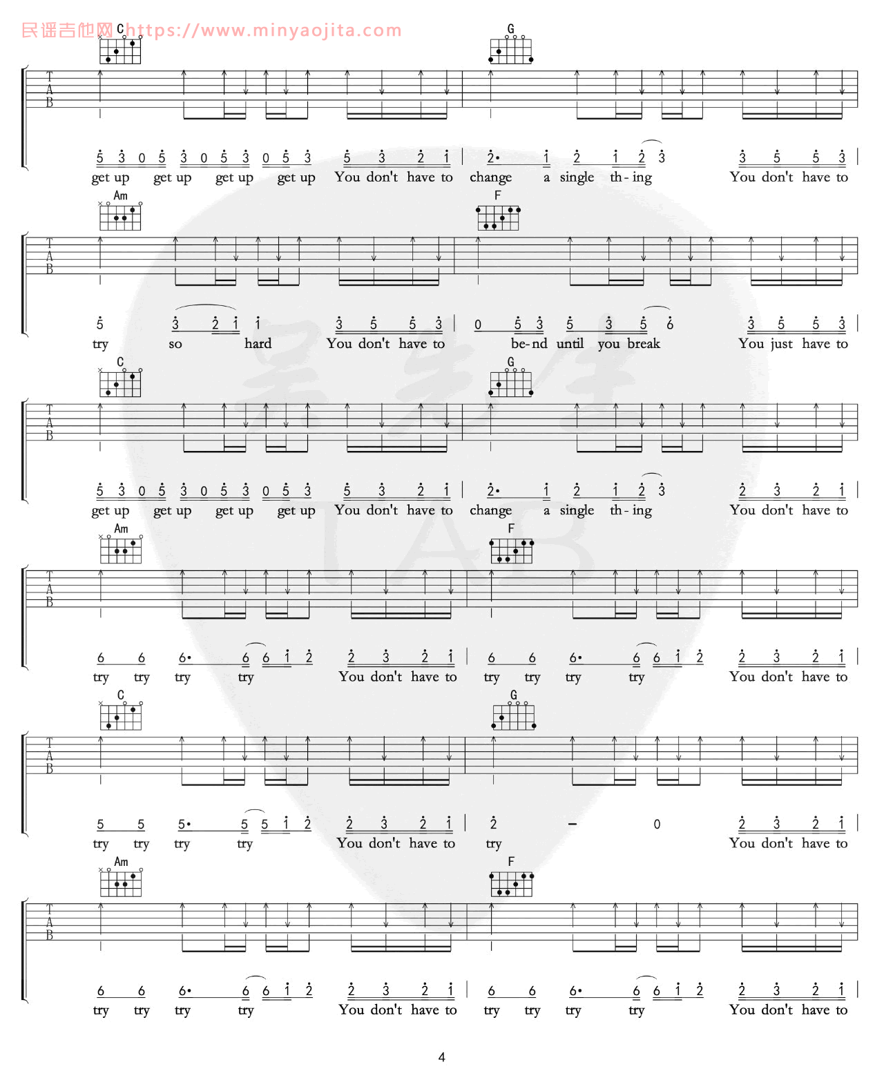 Try吉他谱 C调高清版_吴先生编配_Colbie Caillat Try吉他谱 C调高清版_吴先生编配_Colbie Caillat