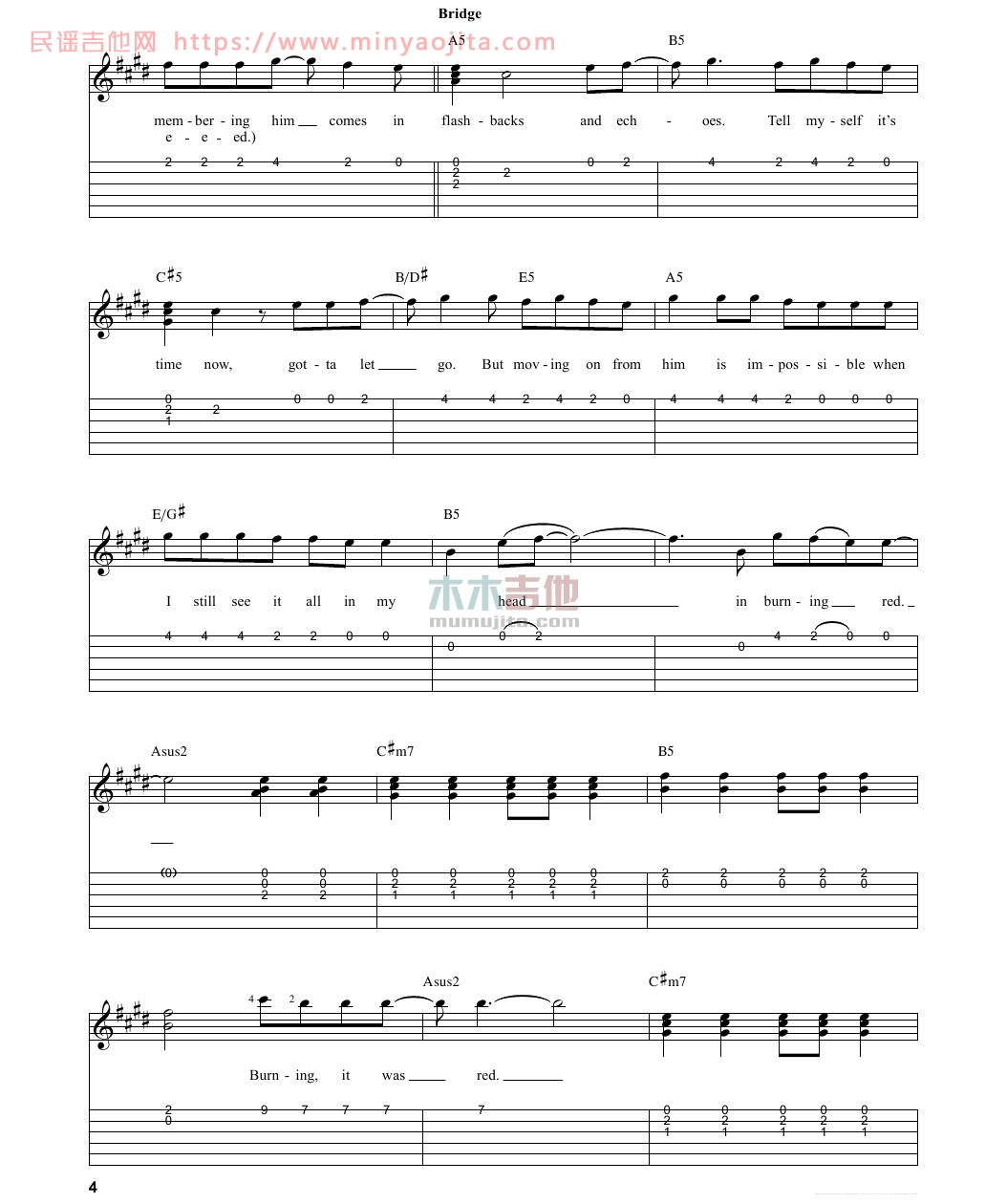 red吉他谱 G调_木木吉他编配_Taylor Swift red吉他谱 G调_木木吉他编配_Taylor Swift