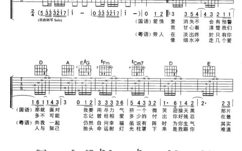 相依为命吉他谱 A调六线谱_入门版_陈小春