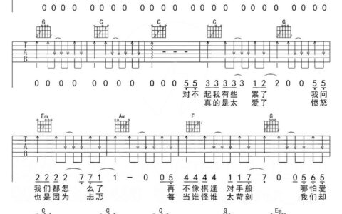 我们不该这样的吉他谱 D调六线谱_扫弦版_张赫宣