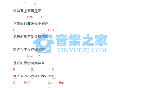 下雨了吉他谱 C调和弦谱_音乐之家编配_薛之谦