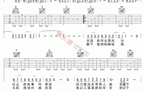 红尘客栈吉他谱 C调六线谱附前奏版_周杰伦