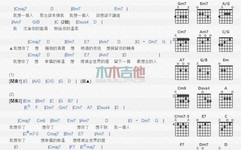 我想你了吉他谱 F调_木木吉他编配_毕书尽
