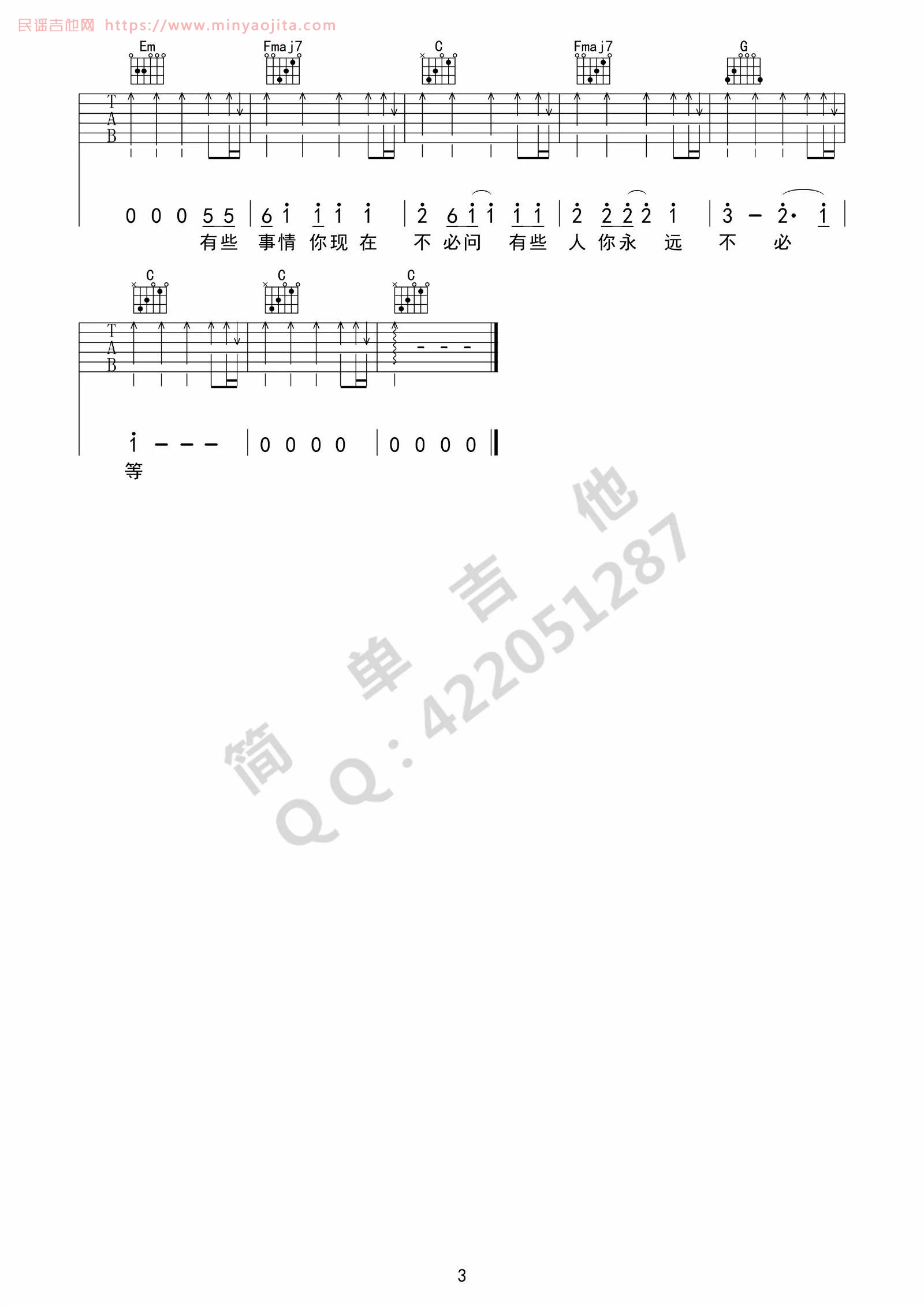梦醒时分吉他谱 C调_简单吉他编配_陈淑桦 梦醒时分吉他谱 C调_简单吉他编配_陈淑桦