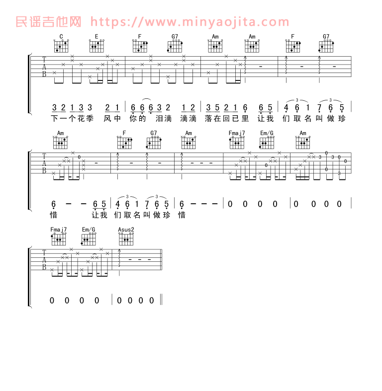 春泥吉他谱 C调简单版_虫虫吉他编配_庾澄庆 春泥吉他谱 C调简单版_虫虫吉他编配_庾澄庆