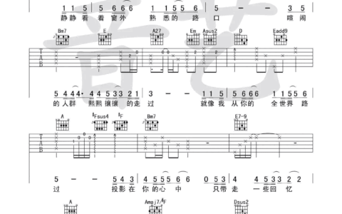 从你的全世界路过吉他谱 A调简单版_音艺吉他编配_牛奶咖啡