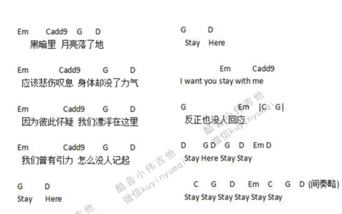 Stay Here吉他谱 G调_酷音小伟编配_薛之谦