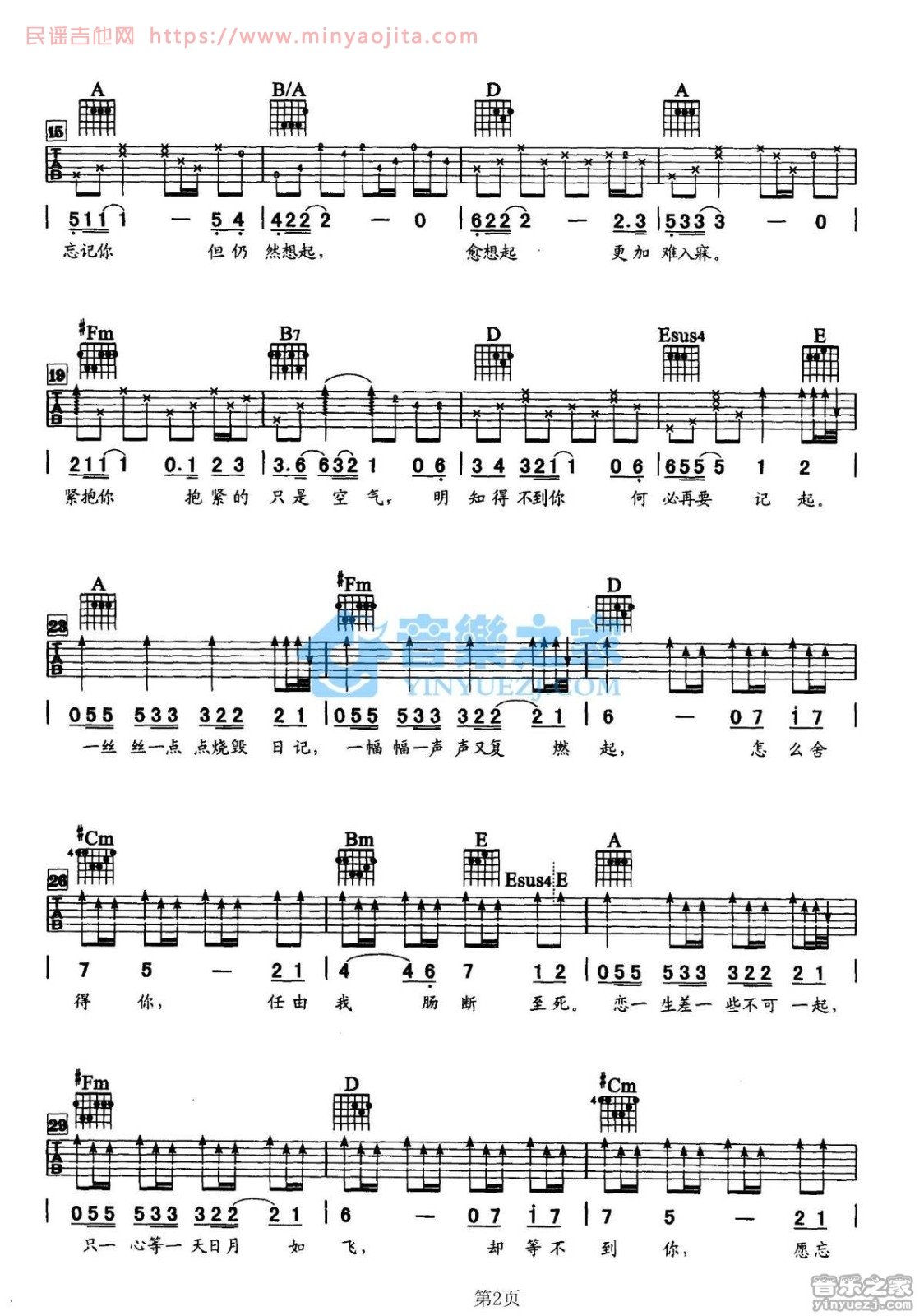 怎么舍得你吉他谱 A调_音乐之家编配_张学友 怎么舍得你吉他谱 A调_音乐之家编配_张学友