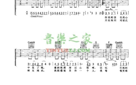 真实吉他谱 G调六线谱_音乐之家编配_张惠妹