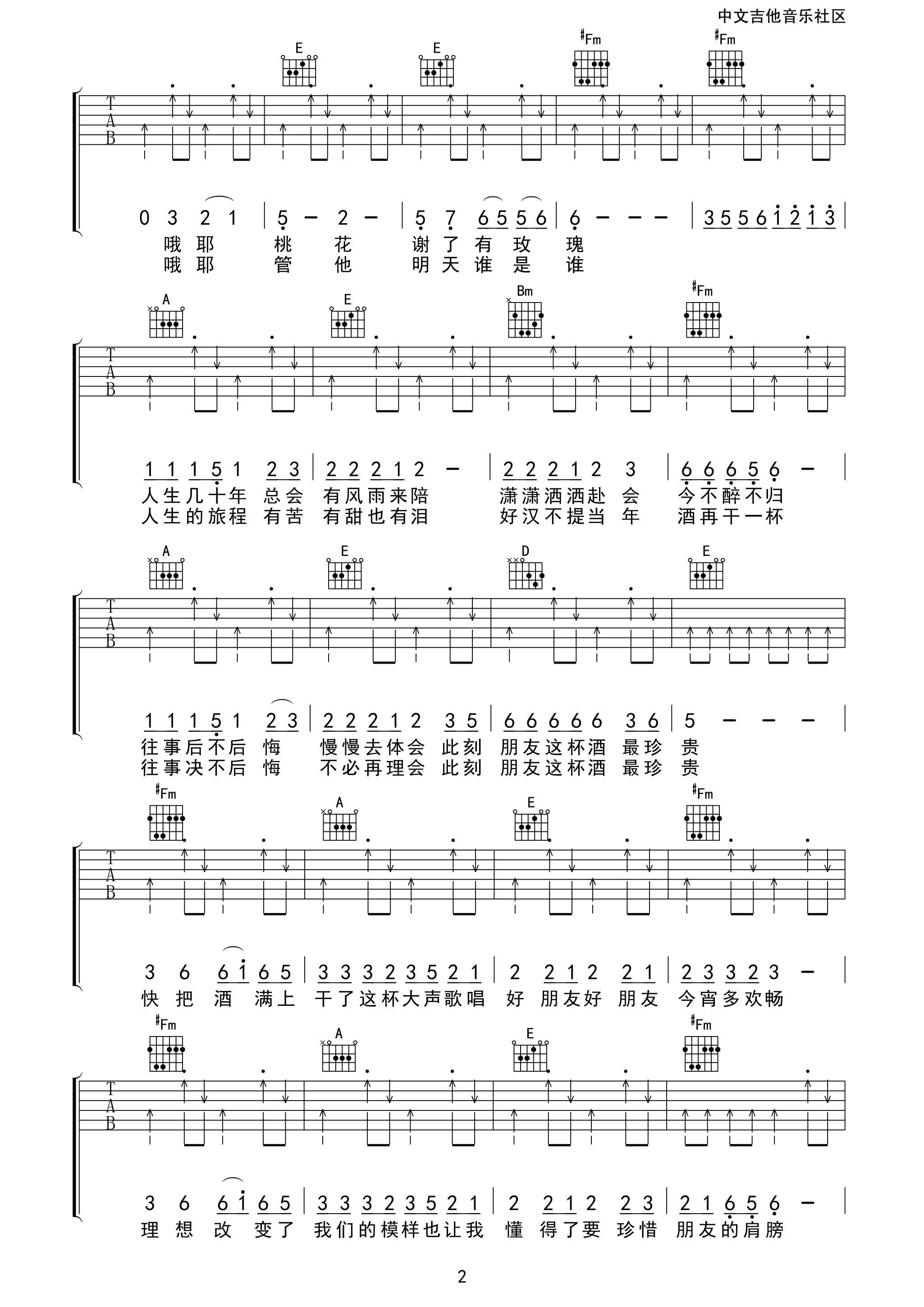 朋友的酒吉他谱 A调精选版_17吉他编配_李晓杰