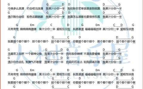 我的果汁分你一半吉他谱 G调和弦谱_大树音乐屋编配_花儿乐队