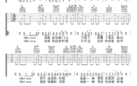 I Believe演唱版吉他谱 G调_弦心距编配_多亮