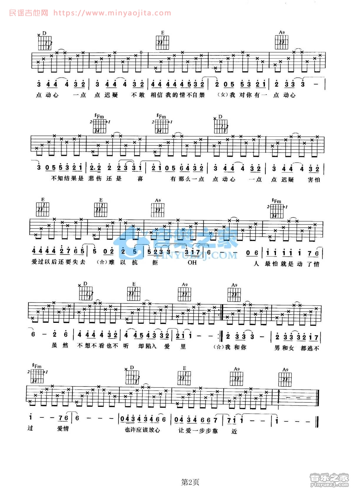 有一点动心吉他谱 A调附前奏_音乐之家编配_张信哲 有一点动心吉他谱 A调附前奏_音乐之家编配_张信哲