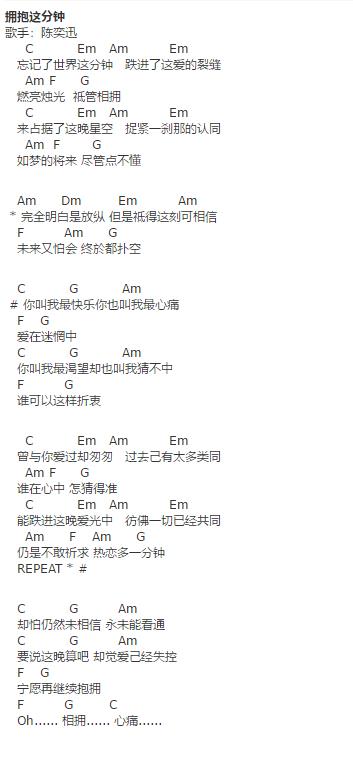 抱拥这分钟吉他谱 C调和弦谱_简单版_陈奕迅