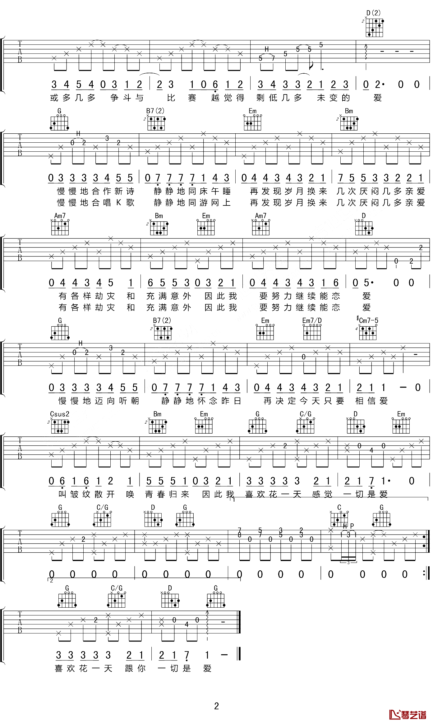 今天只做一件事吉他谱 G调六线谱_高清版_陈奕迅