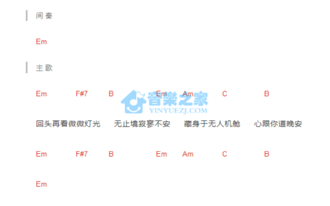 夜机吉他谱 G调和弦谱_音乐之家编配_陈慧娴