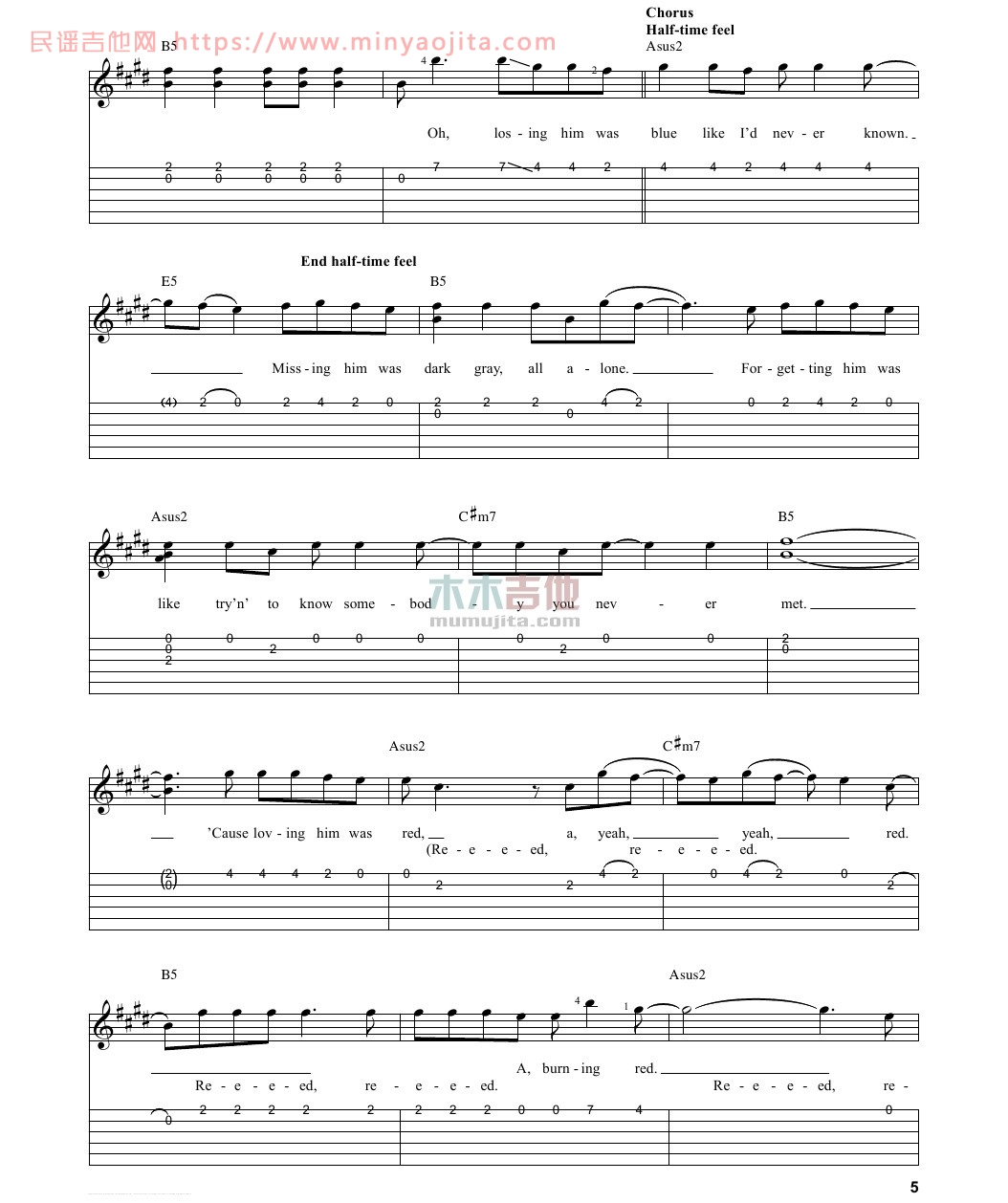red吉他谱 G调_木木吉他编配_Taylor Swift red吉他谱 G调_木木吉他编配_Taylor Swift
