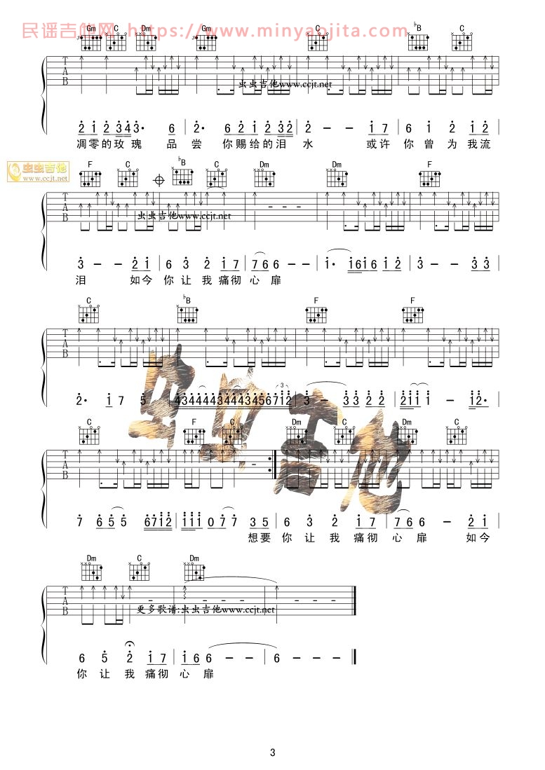 痛彻心扉吉他谱 F调_虫虫吉他编配_姜玉阳 痛彻心扉吉他谱 F调_虫虫吉他编配_姜玉阳
