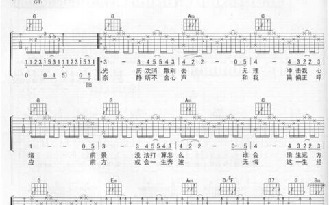 无悔这一生吉他谱 G调六线谱_原版_Beyond