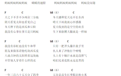 蚂蚁蚂蚁吉他谱 C调简单版_和弦谱_张楚