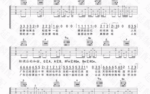 广东爱情故事吉他谱 D调附视频版_齐歌吉他编配_广东雨神