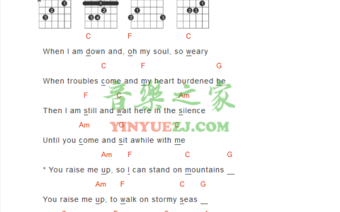 you raise me up吉他谱 C调和弦谱_音乐之家编配_josh groban