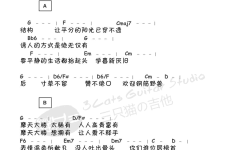 摩天大楼吉他谱 G调和弦谱_三只猫的吉他编配_薛之谦