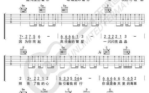 百花香吉他谱 B调高清版_无限延音编配_王小帅