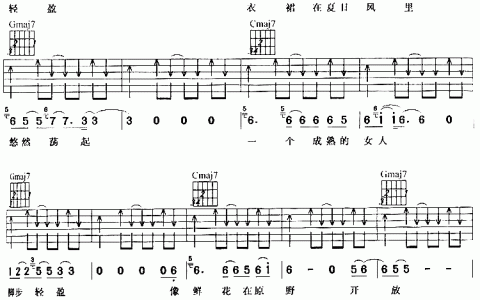 夏日的风吉他谱 F调扫弦版_杜新春编配_许巍